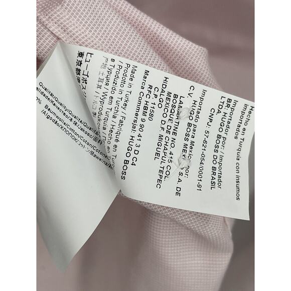 Hugo Boss Gerald Shirt Button Tiny Pink White Check Cotton Size 17 - Picture 10 of 10